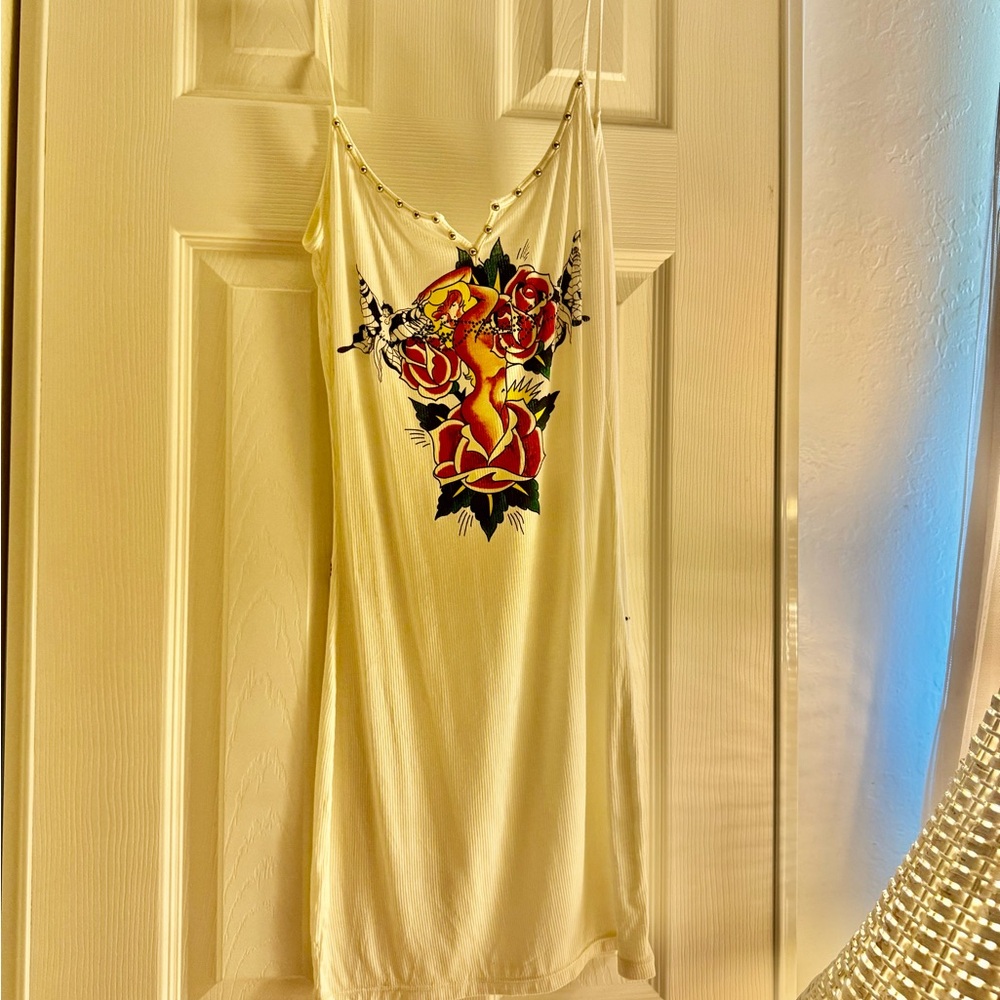 Cream Slip Dress with Tattoo Graphic